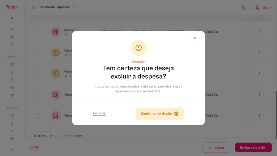 Sinalização de potencial duplicidade na despesa. Como arrumar. Tela de exclusão 2