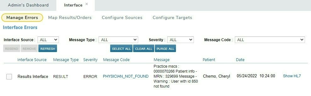 Manage Errors under Admin > Interface - click to enlarge Manage Errors under Admin > Interface