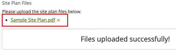 Image of the Files uploaded successfully message along with the name of the uploaded file highlighted.