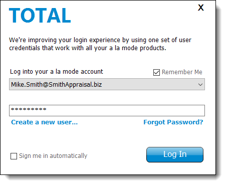 TOTAL Login Screen