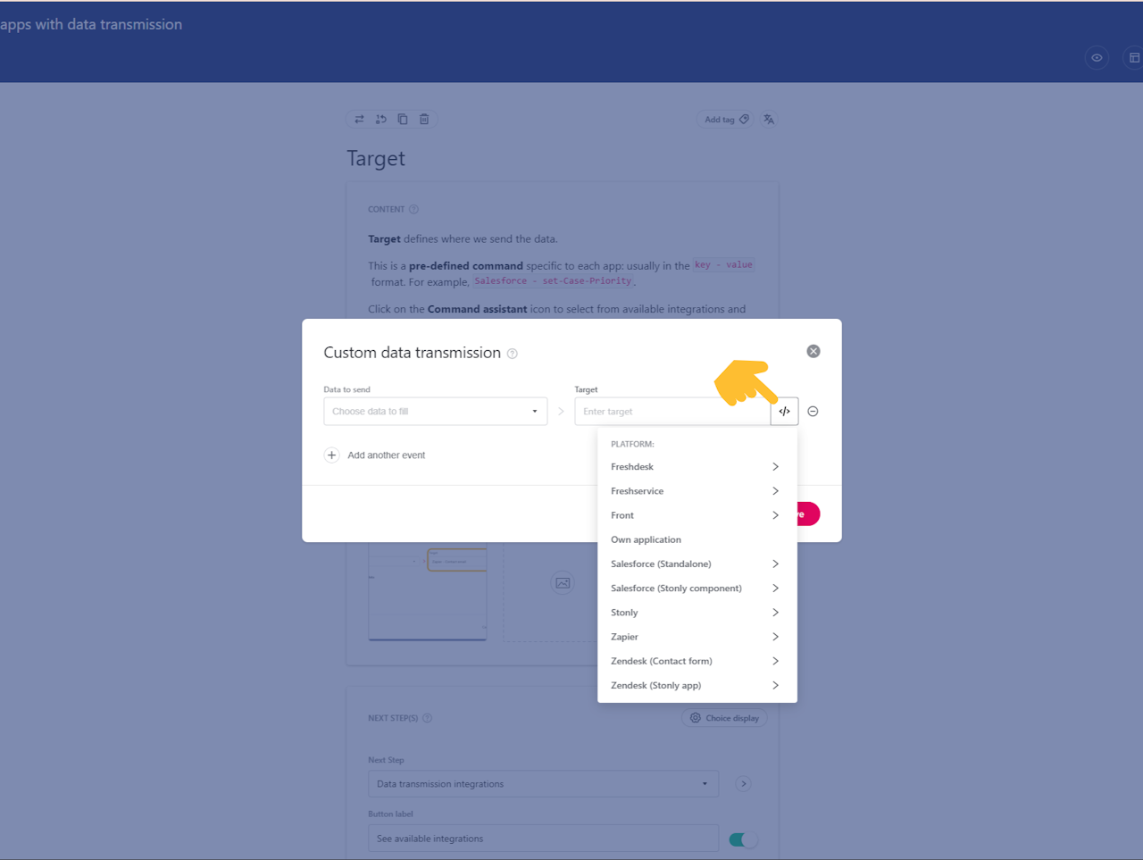 Command assistant dropdown menu open. - click to enlarge Command assistant dropdown menu open.