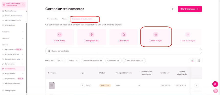 Gif com destaque para o processo de criar uma avaliação na plataforma