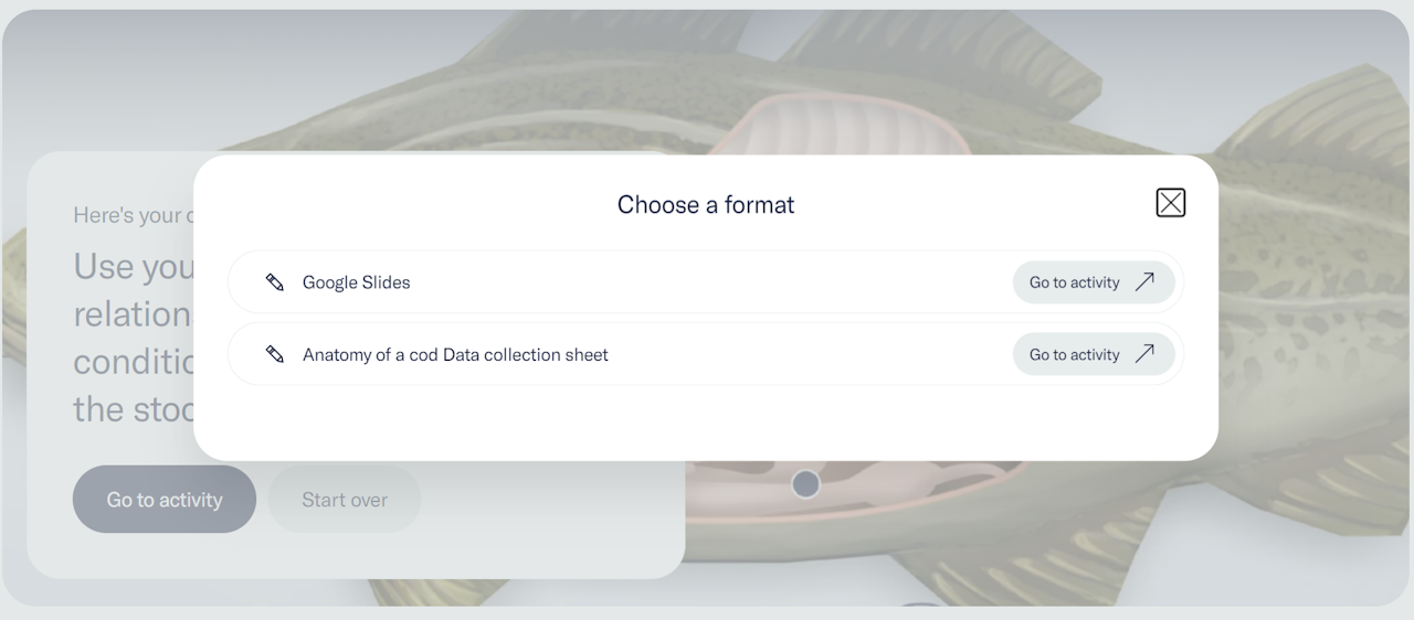 Pop-up box that appears after selecting “Go to activity”. It lists the documents users need to open. - click to enlarge Pop-up box that appears after selecting “Go to activity”. It lists the documents users need to open.