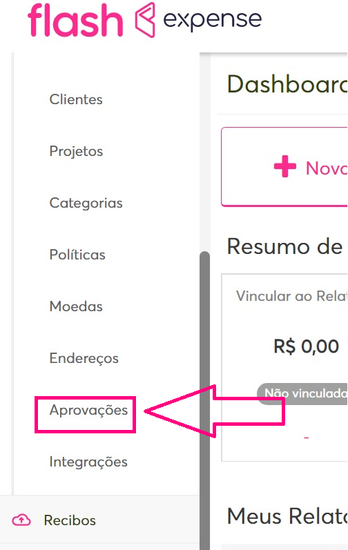 imagem da plataforma com destaque para a opção de aprovações.