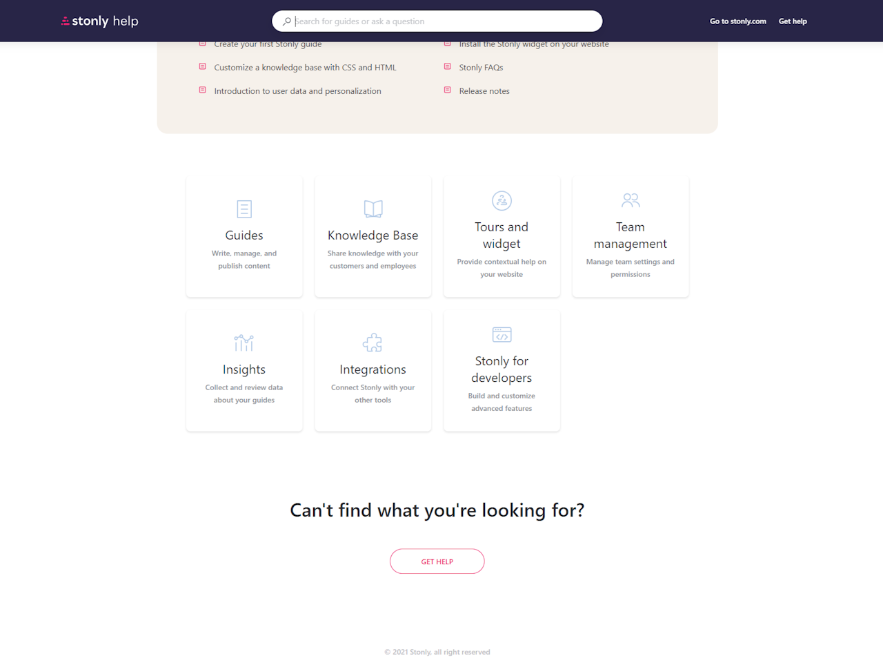 Stonly Help Center with the contact block. - click to enlarge Stonly Help Center with the contact block.