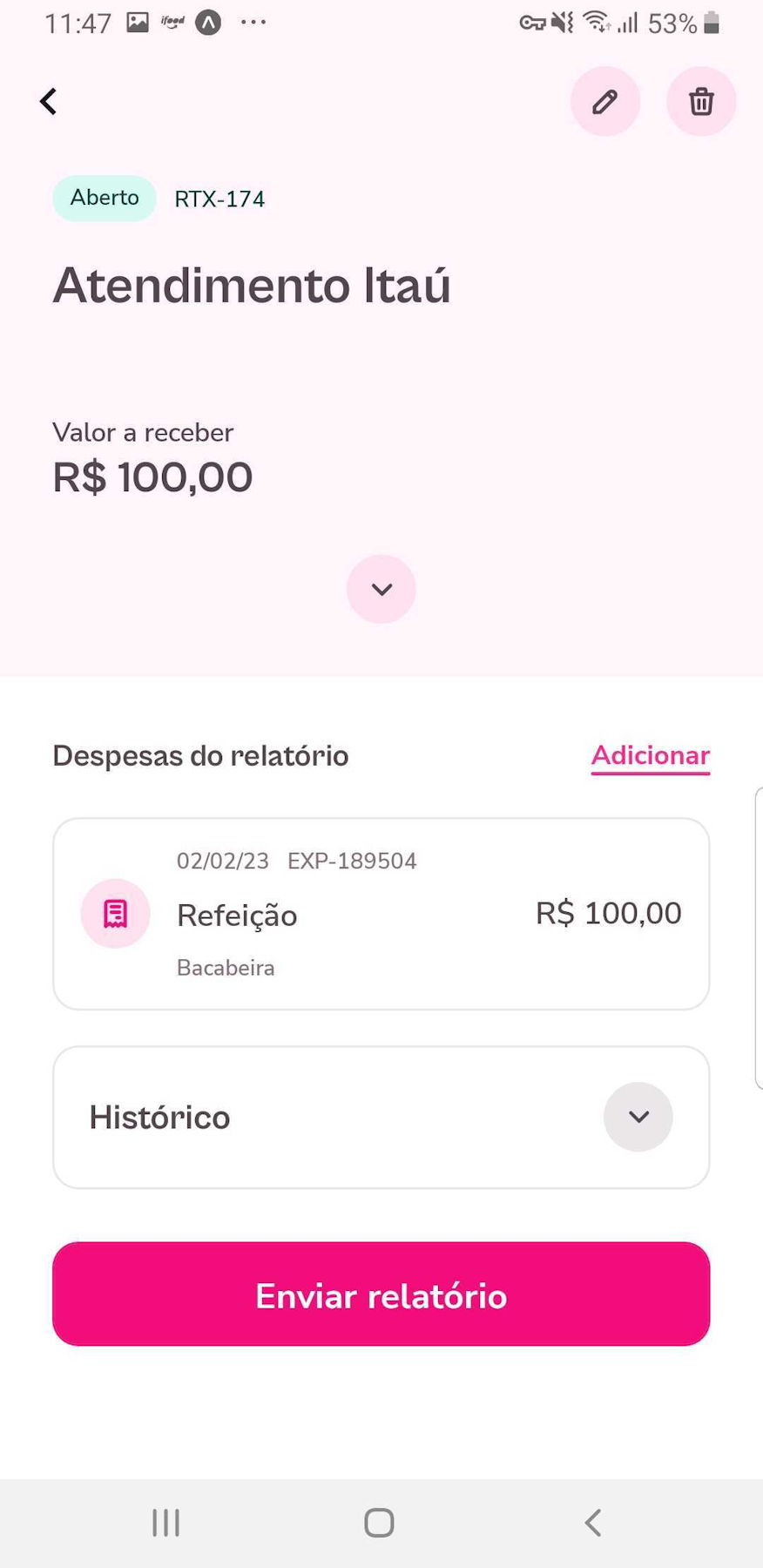 Imagem de relatório exemplo antes de ser enviado.