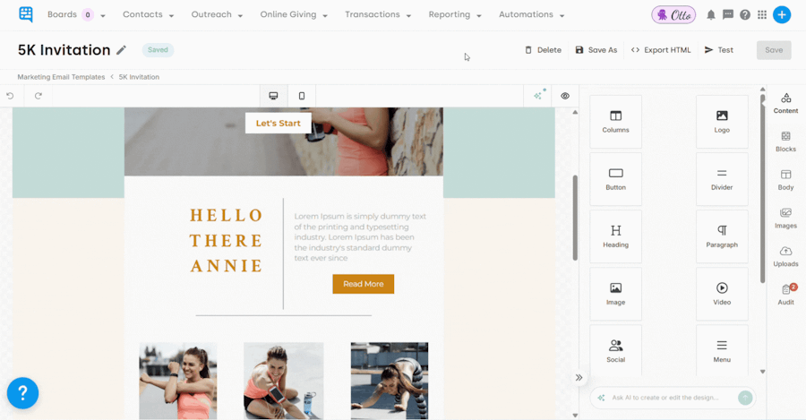 Dragging a Heading Content to a new location