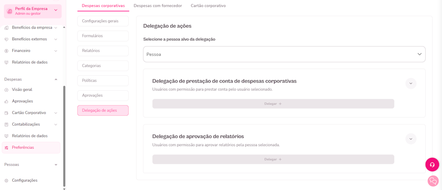 Imagem da opção delegação de ações