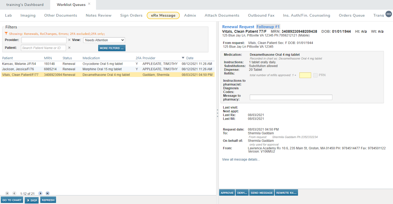The eRx Message worklist queue - click to enlarge The eRx Message worklist queue