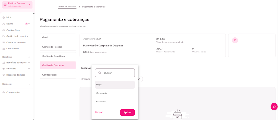 imagem da plataforma na aba de fatura com destaque para o campo de filtro