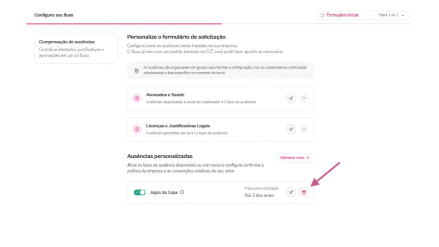 Gif com a jornada para arquivar ausência personalizada.