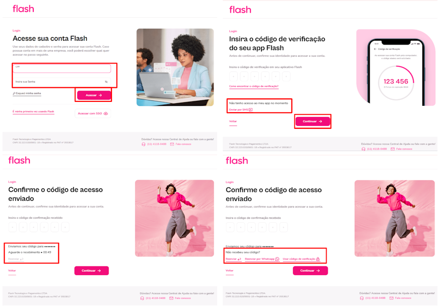 Imagem mostra como receber o código via whatsapp para acessar a plataforma FlashOS.