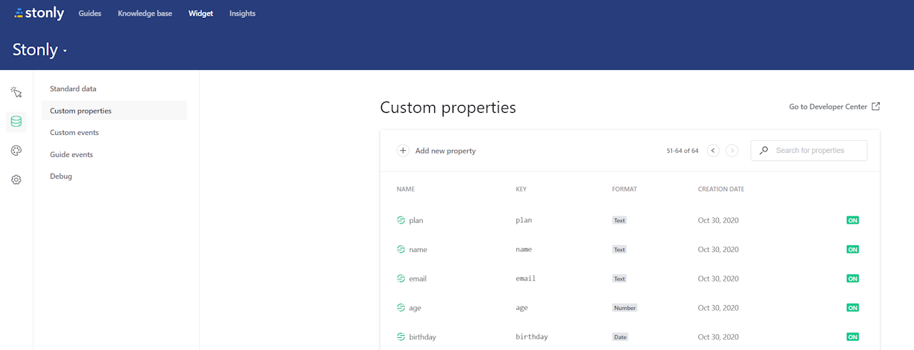 Custom properties menu in Stonly - cliquez pour agrandir Custom properties menu in Stonly