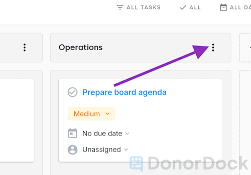 Action Icon for Stages options