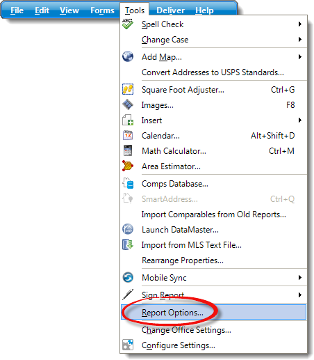 Select Report Options