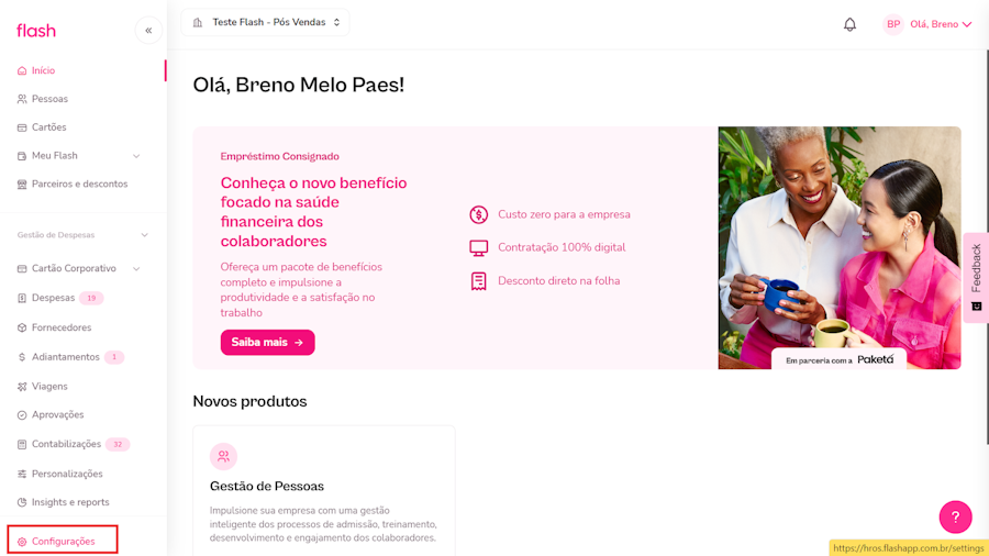 Imagem do menu de configurações na plataforma Flash