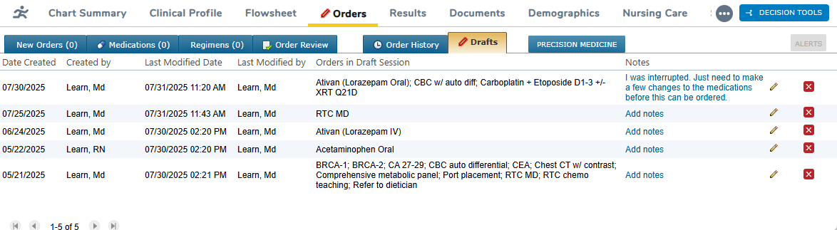 The Order Drafts tab - click to enlarge The Order Drafts tab