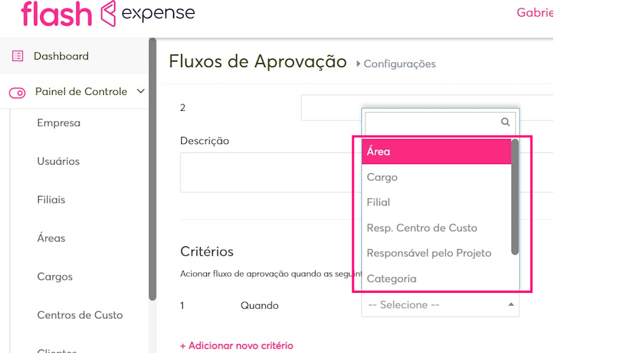 imagem com destaque para o campo de critérios.