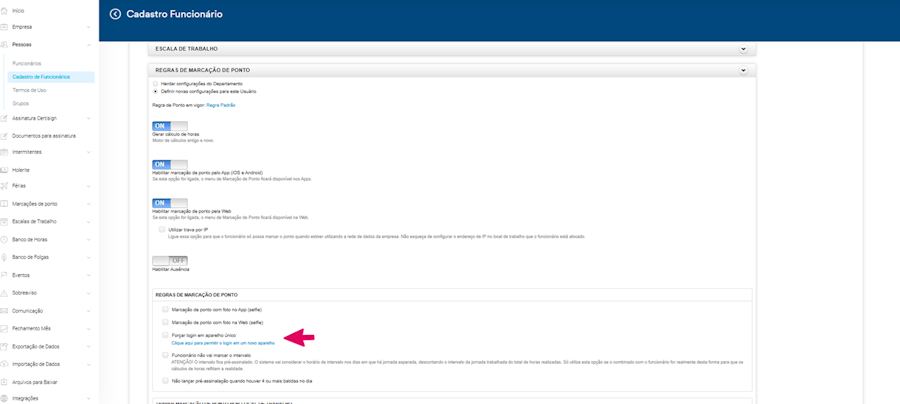 Imagem exemplo para desativar a opção de login único.
