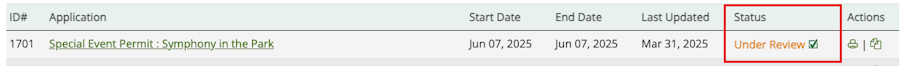 Shows the status of the application with the conditionally approved checkmark beside it.