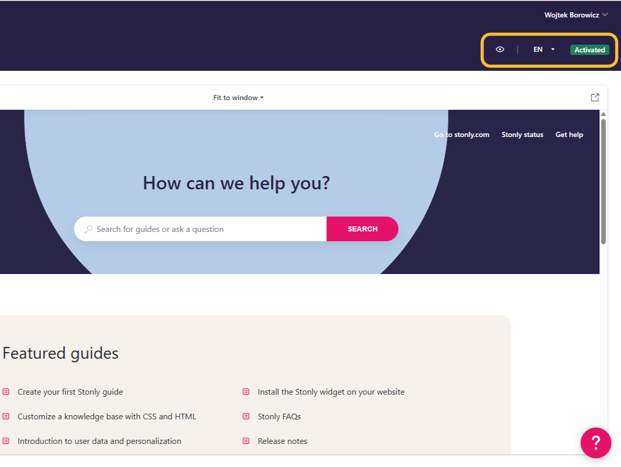 Knowledge base tab open with the top row buttons highlighted. - click to enlarge Knowledge base tab open with the top row buttons highlighted.