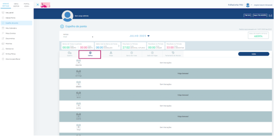 Imagem exemplo do menu de ponto > selfies.