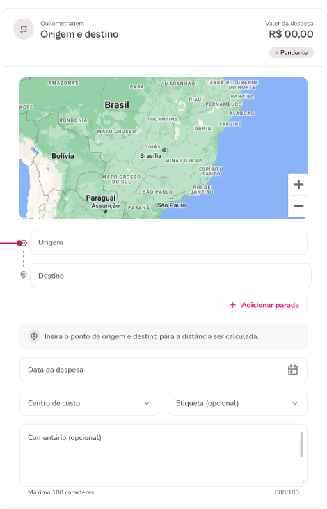 Imagem exemplo para preencher dados de despesa por KM