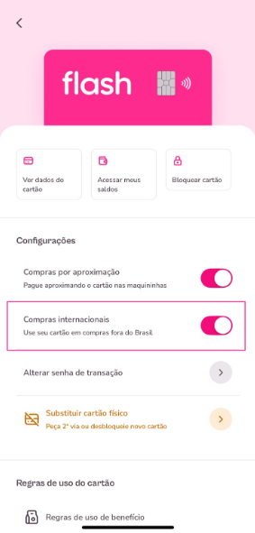 Imagem exemplo para ativação da função de compra internacional.