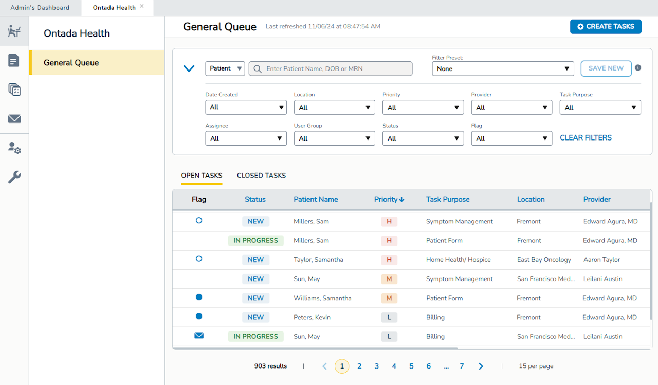 Ontada Health opened to the General Queue - click to enlarge Ontada Health opened to the General Queue