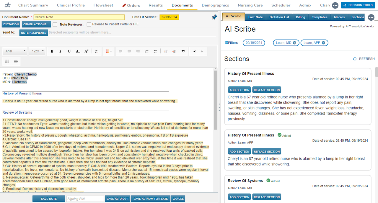 The Note Editor with the AI Scribe tab visible - click to enlarge The Note Editor with the AI Scribe tab visible