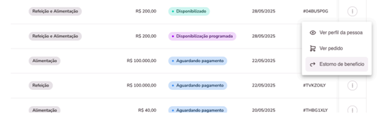 Depósitos e estorno a partir da listagem de depósitos por pessoa. Fase 3 estornar