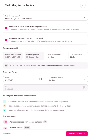 imagem exemplo para tela de solicitar férias dos colaboradores