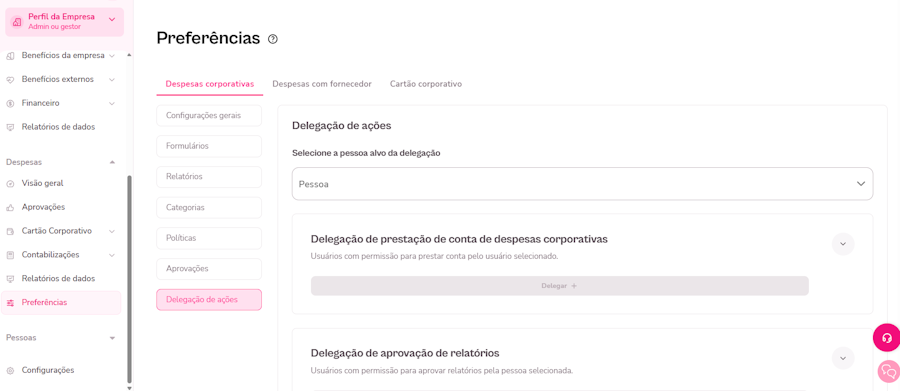 Imagem do menu de preferências