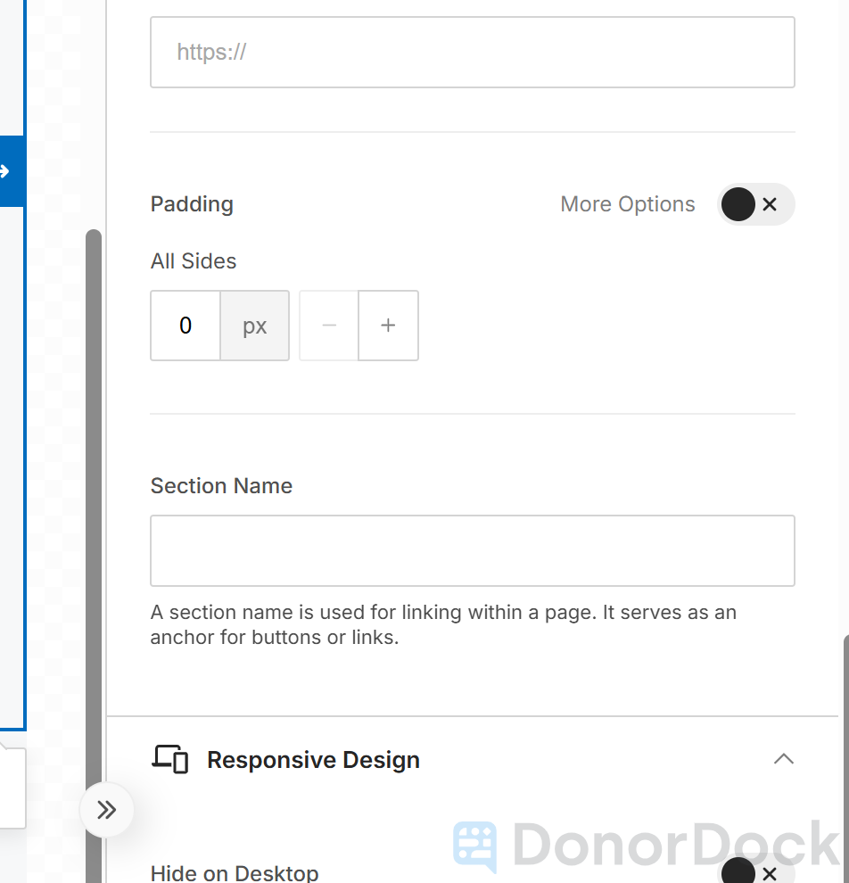 SECTION NAME FIELD SHOWING BLANK FOR A BLOCK SETTING - click to enlarge SECTION NAME FIELD SHOWING BLANK FOR A BLOCK SETTING