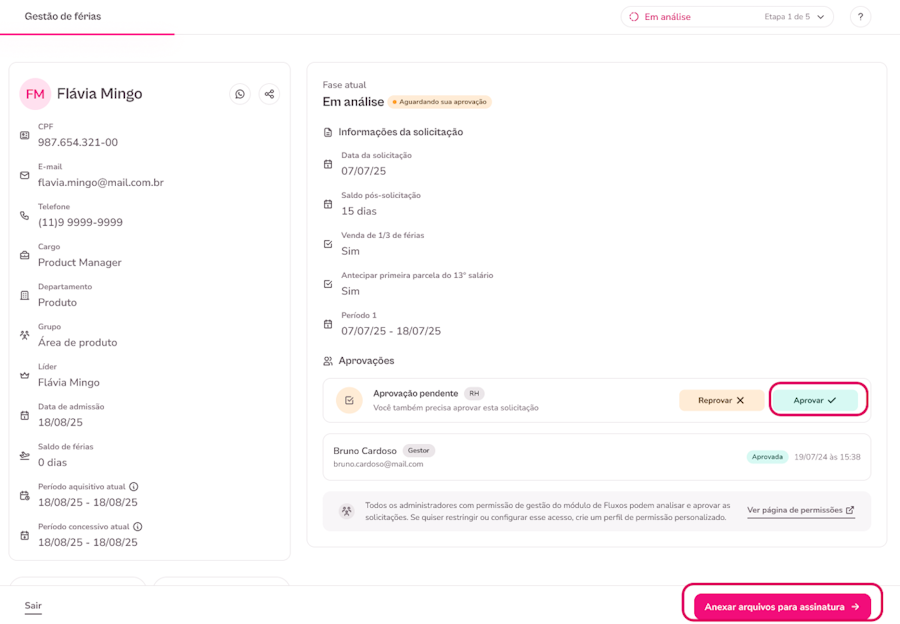 Imagem exemplo para aprovar férias de colaborador teste