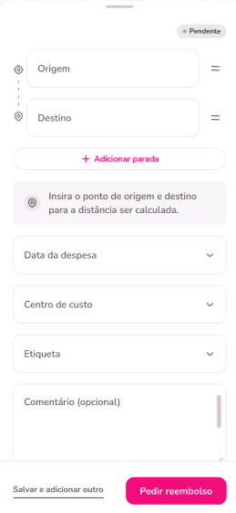 Imagem exemplo para preencher dados de despesa por KM via app