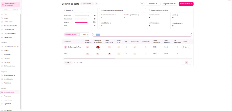 Gif com instruções para analisar as solicitações de marcação de ponto no controle de ponto.