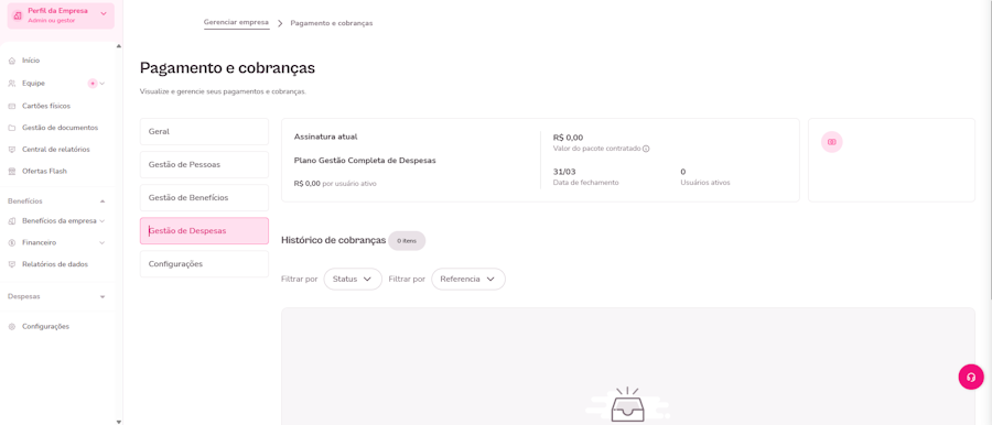 imagem exemplo do campo de cobrança de fatura em despesa