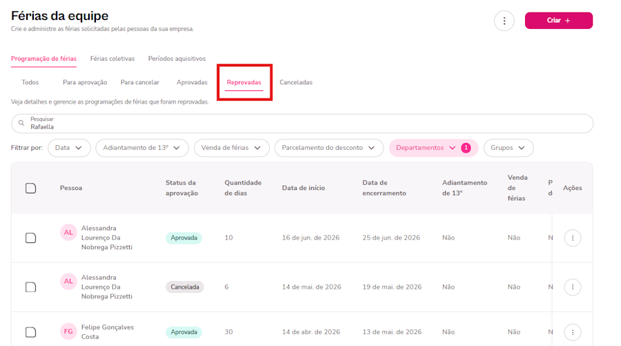 imagem exemplo para cancelar programação de férias.