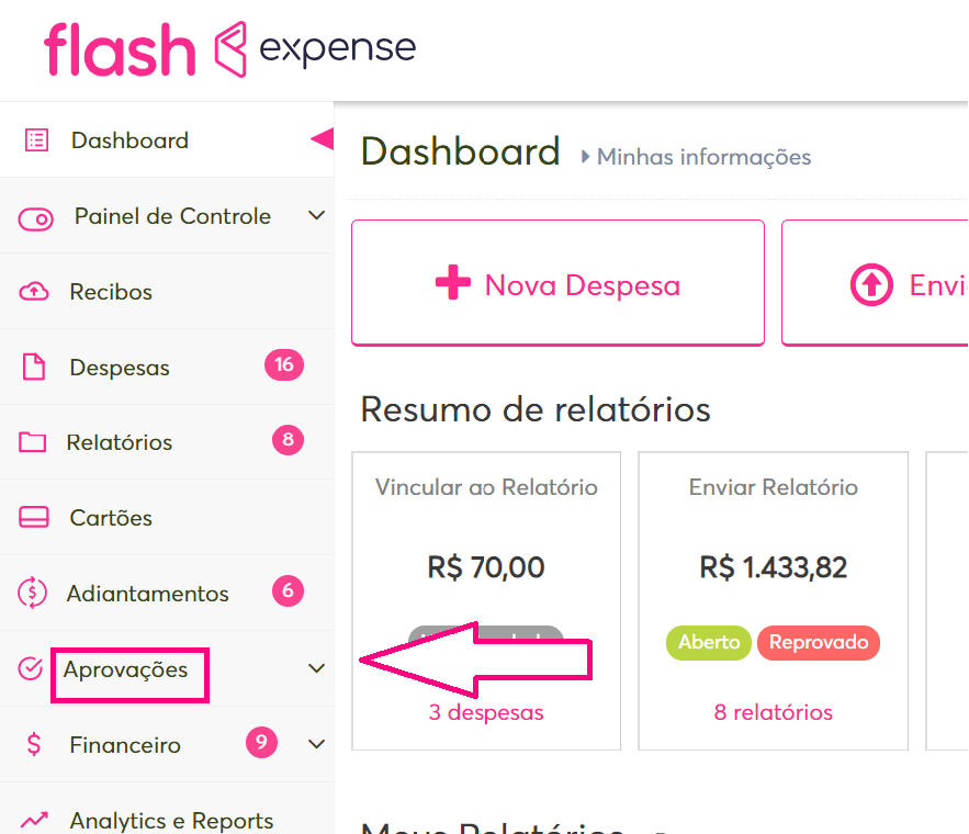 imagem com destaque para o menu de aprovações