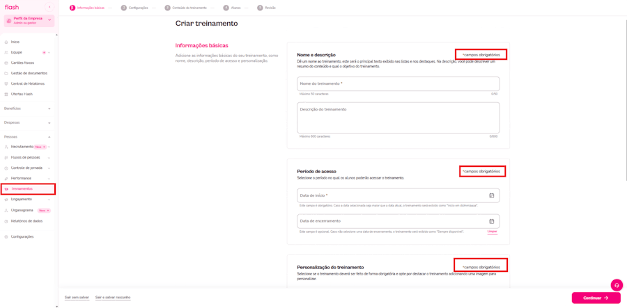 GIf com o passo a passo para criar treinamento