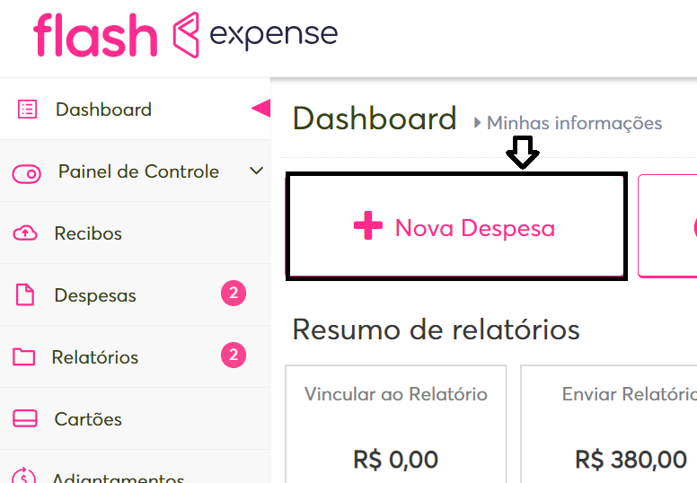 imagem com destaque para o botão nova despesa