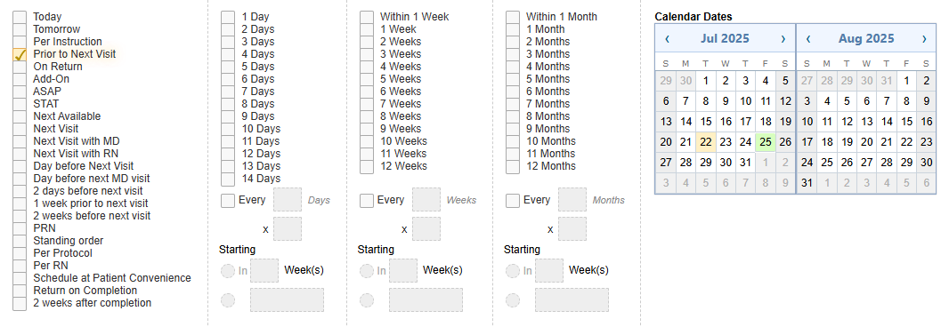 The Select Dates of Services options when ordering a Non-medication - click to enlarge The Select Dates of Services options when ordering a Non-medication