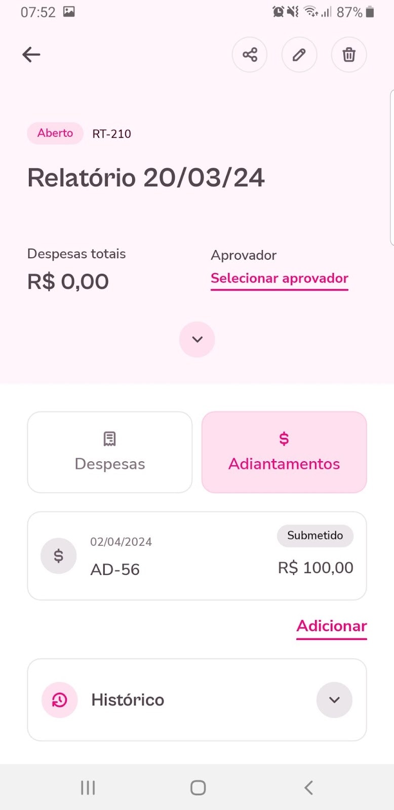 Imagem exemplo de um adiantamento exemplo.