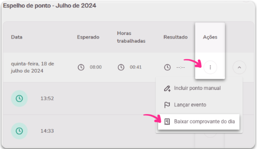 Imagem exemplo de baixar comprovante do dia.