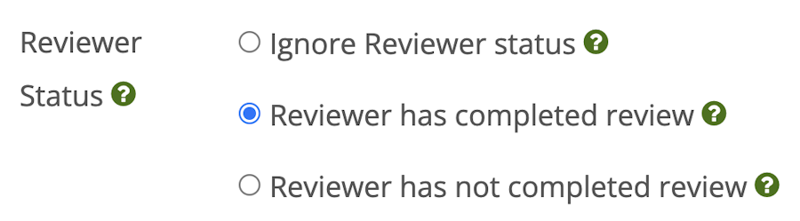 Image that shows the Reviewer Status options that are explained in the bullets below