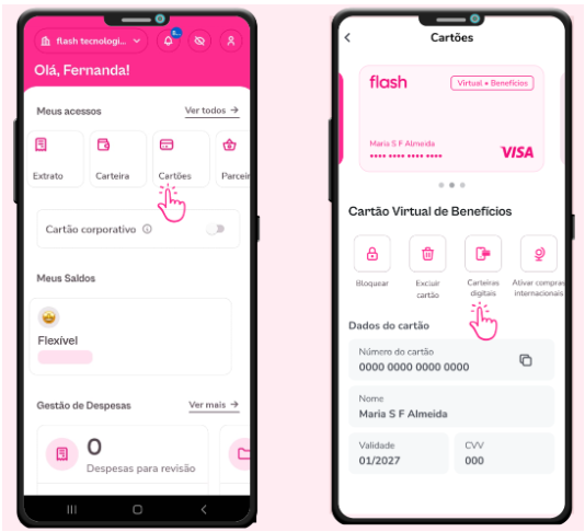 imagem do aplicativo com imagem exemplo com destaque para carteiras digitais