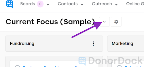 Arrow Icon to open dropdown of available projects