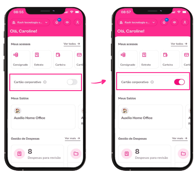 Tela inicial para ativar/desativar modo corporativo.