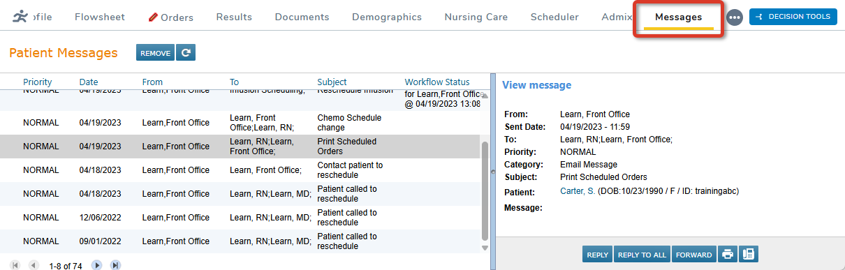 The Messages chart tab highlighted - click to enlarge The Messages chart tab highlighted